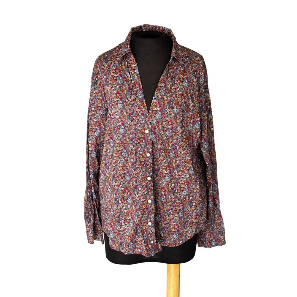Gap Womens Floral Button-Up Shirt XL Long Sleeve Lightweight Multicolor